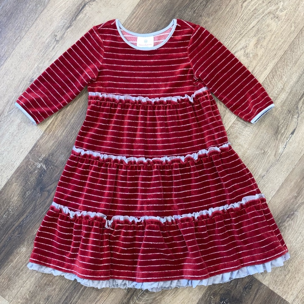 Hanna Andersson Red Velvet Dress Christmas Holiday Party Outfit Sparkle 4T